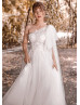 One Shoulder Beaded Ivory Lace Tulle Wedding Dress